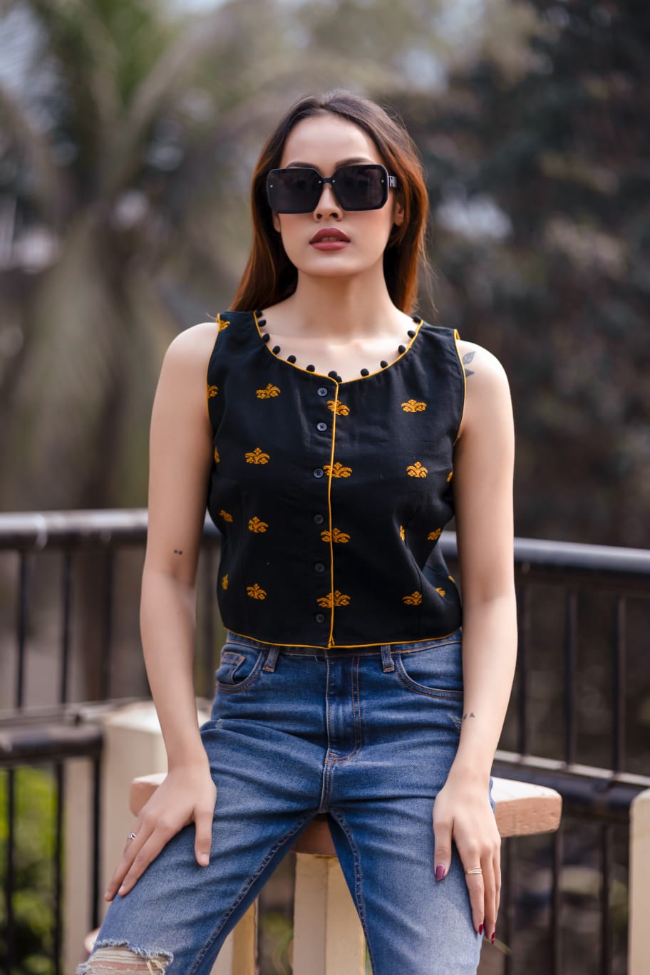 Assamese Gos Buta designed Crop Top